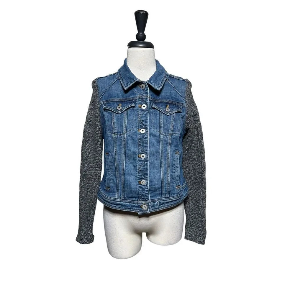 Pilcro and the Letterpress Anthropologie Lambswool Denim Sweater Jacket Size M